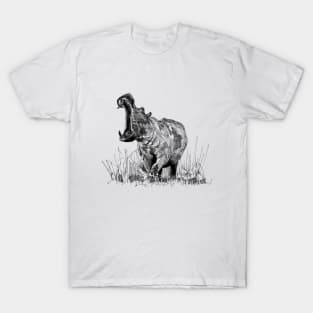 Hippo Ink Drawing T-Shirt